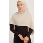 A1121 Mat Saten Pano Jakarlı Eşarp 110x110cm - Bej