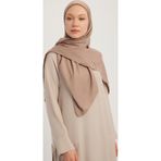 A1121 Mat Saten Pano Jakarlı Eşarp 110x110cm - Vizon