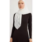 A25259 Jakarlı Simli Ekose Şifon Eşarp 120X120CM - Ekru