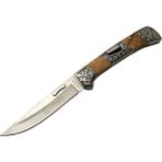 A3159-D Kahverengi Kamp Çakı 23,5cm- Ahşap Sap, Kaplan Işlemeli, Kemerlikli