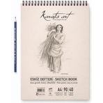 A4 Eskiz Defteri, İnce Grenli, Kolay Silinebilir pH Nötr Kağıt, Spiralli Sketch Book, 90 g/m², 40 Yaprak, Çizim ve Karakalem İçin