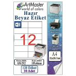 A4 Hazır Beyaz Etiket 105X46 Mm 10 Sayfa 1 Paket 12 Li Kendinden Yapışkanlı Fotokopi Lazer İnkjet Kağıdı Yazıcılar İçin