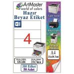 A4 Hazır Beyaz Etiket 210X74.25mm 50 Sayfa 1 Paket 4 Lü Kendinden Yapışkanlı Fotokopi Lazer İnkjet Kağıdı Yazıcılar İçin