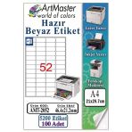 A4 Hazır Beyaz Etiket 46.4X21.2mm 100 Sayfa 1 Paket 52 Li Yapışkanlı Fotokopi Lazer İnkjet Kağıdı Yazıcılar İçin Uyumlu