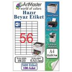 A4 Hazır Beyaz Etiket 52.5x21.2mm 100 Sayfa 1 Paket 56lı Kendinden Yapışkanlı Fotokopi Lazer İnkjet Kağıdı Yazıcılar