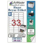 A4 Hazır Beyaz Etiket 63.5X25.4mm 100 Sayfa 1 Paket 33 Lü Kendinden Yapışkanlı Fotokopi Lazer İnkjet Kağıdı Yazıcılarla