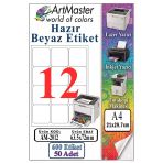A4 Hazır Beyaz Etiket 63.5X72mm 50 Sayfa 1 Paket 12 Li Kendinden Yapışkanlı Fotokopi Lazer İnkjet Kağıdı Yazıcılar İçin