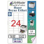 A4 Hazır Beyaz Etiket 64X34 Mm 100 Sayfa 1 Paket 24 Lü Kendinden Yapışkanlı Fotokopi Lazer İnkjet Kağıdı Yazıcılar İçin