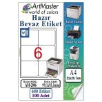 A4 Hazır Beyaz Etiket 99.1X93.1mm 100 Sayfa 1 Paket 6 Lı Kendinden Yapışkanlı Fotokopi Lazer İnkjet Kağıdı Yazıcılarla