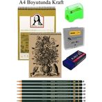 A4 Kraft Eskiz Defteri Spiralli 50 Yaprak Karakalem Çizim Seti Hamur Silgi Fatih Dereceli Kalem Hobi Tasarım Seti Telli