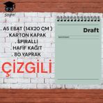 A5 14X20 cm Çizgili 80 Yaprak Üstten Açılır Karton Kapak Telli Hafif Kağıt 1.hamur Perfore Draft Ser Yeşil Tek Ebat Orta Boy Spiralli Çizgili Not Defteri Karton A5 80 Yaprak