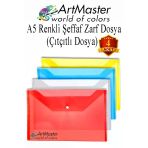 A5 Çıtçıtlı Dosya Şeffaf Renkli Zarf Dosya 4 Renk 17X22 Cm Çıt Çıtlı Dosya Su Geçirmez 50 Yaprak Kapasiteli