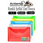 A5 Çıtçıtlı Dosya Şeffaf Renkli Zarf Dosya 5 Renk 17X22 Cm Çıt Çıtlı Dosya Su Geçirmez 50 Yaprak Kapasiteli