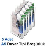 A5 Duvar Tipi Broşürlük - 5 Adet - | Şeffaf Akrilik | - | Kolay Montaj |