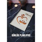A5 Kuğu Aşk Tasarım Ahşap Kapak Günlük Planlayıcı Defter - Tarihsiz Ajanda-Süresiz Planlama Defteri