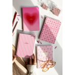 A5 Spiralli Karton Kapak 4'lü Set Kareli Okul Defteri 80 Yaprak - Ders Programlı Pembe Kurdele Kalp
