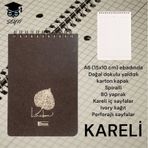 A6 10x15 Cm Kareli 80 Yaprak Üstten Telli Defter Karton Kapak Krem Renk Kağıt 1. Hamur Not Defteri Kahve