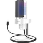 A9W USB Rgb LED Işıklı Masaüstü Mikrofon, Beyaz