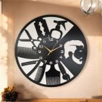 AA Shop Berber Kuaför Ahşap Siyah Renk Sade Sayılı Hediyelik Sessiz Duvar Saati 50 cm