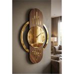 AA Shop Ceviz Renk Gold Altın Sayılı Yılbaşı Hediyelik Ahşap Dekoratif Sessiz Büyük Boy Duvar Saati 70CM - Kahverengi