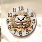 AA Shop Kirpi Çocuk Renkli Baskı Desenli Sayılı Hediyelik Ahşap Sessiz Tablo Duvar Saati