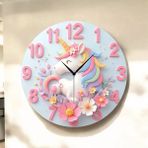 AA Shop Unicorn At Renkli Baskı Desenli Sayılı Hediyelik Ahşap Sessiz Tablo Duvar Saati