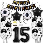 Aabellay Futbol Balon Seti 15 Yaş Doğum Günü Dekorasyonu Yeşil Futbol Temalı Parti Folyo Balon Lateks Balonlar Doğum Günün Kutlu Olsun Banner Erkek Çocuk Futbol Taraftarları için Pasta Dekorasyonu
