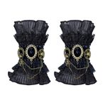 Aabellay Gotik Siyah Dantel Bilezik Parmak Yüzük Steampunk Vampir Bileklik Yüzük Victoria Kostüm Parti Vintage Düğün Balo Festivali El Zinciri Takı Kadınlar Kızlar için 1 Çift - S466, siyah, M