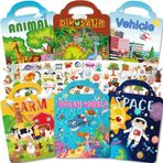Aannanl 6 adet tekrar kullanılabilir çıkartma kitap seti, 2 – 4 yaş arası 3D baloncuk çıkartmaları: Hayvanlar, çiftlikler, dinozorlar, okyanuslar, oda, araçlar, çocuk oyuncakları, Noel ve doğum günü