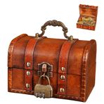 Aarcyye Vintage ahşap hazine sandığı, 14,5 x 10 x 10 cm / 5,7 x 3,93 x 3,93 inç ahşap saklama hazine sandığı, eski sarı retro şifre kilitli kutu, saklama ve dekorasyon için mini ahşap sandık