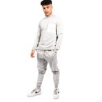 Aarhon Erkekler yarım Zip eşofman Contast cep Set alt yakalı üst Joggers rahat polar Slim Fit spor takım elbise, gri, S
