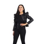 Aarhon Kadın Klasik Suni Deri PU Moto Biker Ceket Kısa Slim Fit Günlük Fermuarlı Ceket, siyah, 8