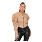 Aarhon Kadın Klasik Suni Deri PU Moto Biker Ceket Kısa Slim Fit Günlük Fermuarlı Ceket, taba rengi, 12