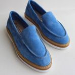 Aayak&Kabımofficial Hakiki Deri Mavi Günlük Kadın Ayakkabı Loafer Makosen Mavi 40