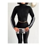 AB LOOKS Kadın Yanları Çizgili Üçgen Kesim Detay Fermuarlı Tenis Hırka Uzun Kollu Crop Spor Hırka