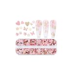 aba nails Pembe ve Gold Tırnak Süsleme Folyo Pulları Karışık Dizayn Kelebek Kalp Tavşan Çiçek Nail Art