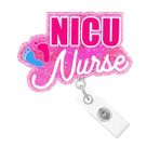 Abamilaka Emek ve teslimat Nicu rozeti makarası geri çekilebilir klip Ob anne rozeti makaraları tutucu hemşireler hemşirelik CNA RN tıbbi Glitter mavi akrilik rozet klipleri doktor hastane