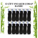 Abani Classic Erkek Bambu Sneaker Çorap Dikişsiz Hafif ve Kaydırmaz Konfor 12 Çift - 40 - 44 - Siyah