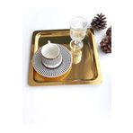 Abant 2’li Gold Altın Kare Paslanmaz Çelik Kahve Servis Sunum Tepsi & Tabağı (21x21cm)