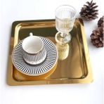 Abant Gold Altın Kare Paslanmaz Çelik Kahve Servis Sunum Tepsi & Tabağı 6'lı 21 x 21 cm