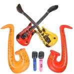 Abaodam 6 Adet Şişme Mikrofon Şişme Saksafon Müzik Parçası Prop Mini Taşınabilir Çöp Kutuları Şişme Kaya Oyuncak Şişme Müzik Aletleri Parti Şişme Iyilik Parti Malzemeleri Çocuk Gitar