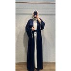 Abaya-AB Saten Abiye Abaya Takım - Lüks İthal Kumaş, Taş İşlemeli Kol Detaylı ve Kuşaklı İkili Takım
