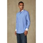 Abbate Grant Non Iron Twill Pamuklu Slim Fit Koyu Mavi Klasik Yaka Erkek Çizgili Gömlek - XL