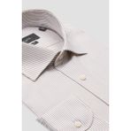 Abbate Marco Poplin Pamuklu Slim Fit Krem Klasik Yaka Erkek Çizgili Gömlek