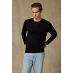 Abbate Salvano Örme %100 Yün Modern Fit Siyah Bisiklet Yaka Erkek Düz Triko - XL