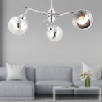 Abbey 3'Lu Krom Rengi Krom Camli Yuvarlak Modern Oturma Odasi Spot Salon Avize