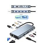 Abbruch 11in1 Macbook iPad Typec Uyumlu Çevirici Adaptör 11 Port Hdmı Usb 3.0 Lan Vga Aux SdCard Dönüştürücü