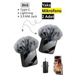 Abbruch By Sabron 2 Adet F11 Profesyonel Kablosuz Yaka Mikrofonu 3in1 Mikrofon Type-C/Lightning/Jack