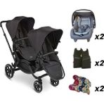 ABC Design Zoom Ink - İkiz Bebek Arabası Travel Set (ABC Design İkiz Bebek Arabası + Jixy Antrasit Ana Kucağı) - Siyah - Gri