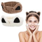 Abeillo 2 adet saç bandı, kozmetik, sevimli kedi kulakları saç bandı, mercan polar saç bandı, makyaj, yumuşak kozmetik alın bandı, elastik spa alın bandı, kadın, duş, cilt bakımı, spor için (köri + bej)